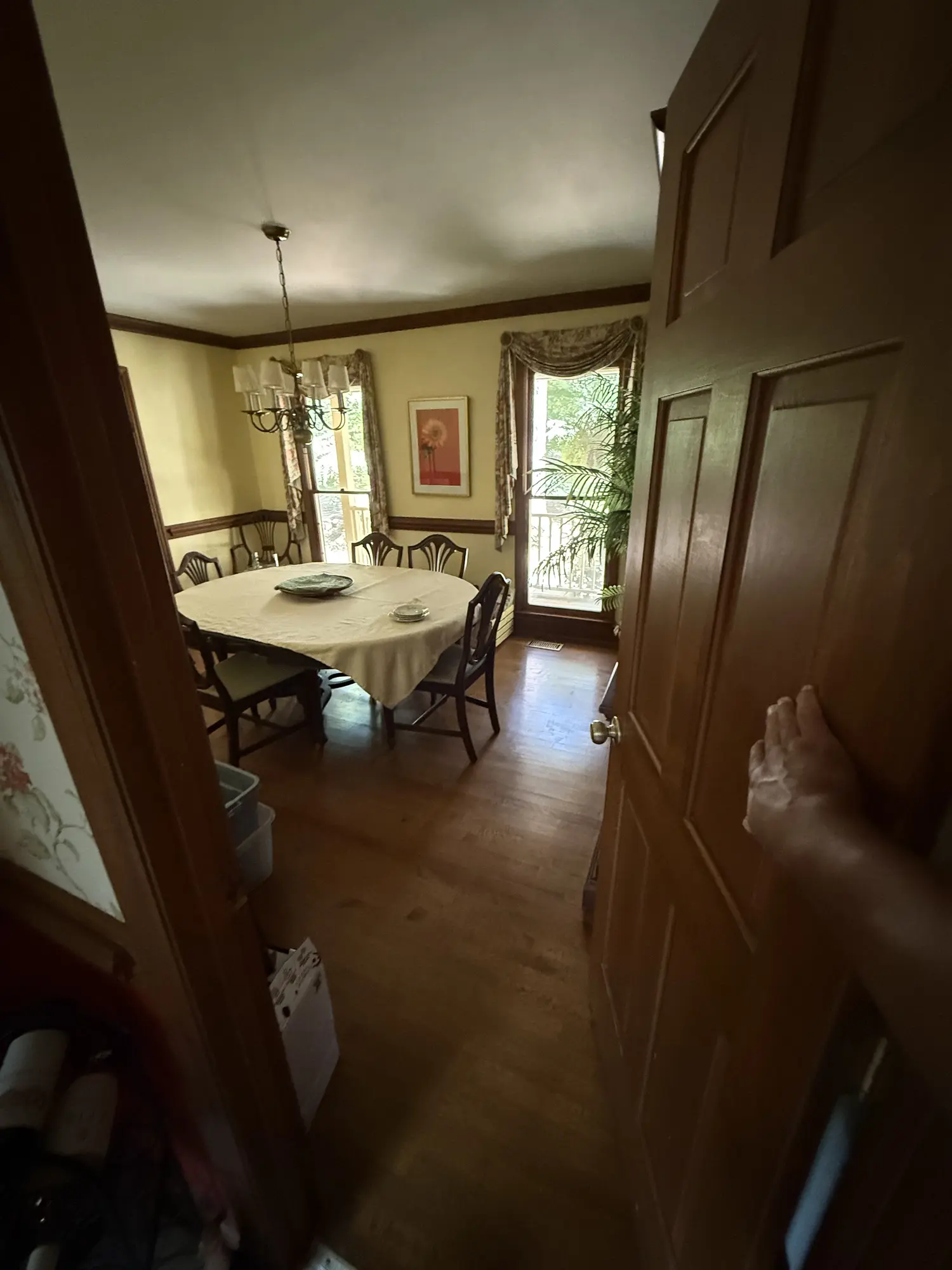 Formal dining room with dated finishes before remodel