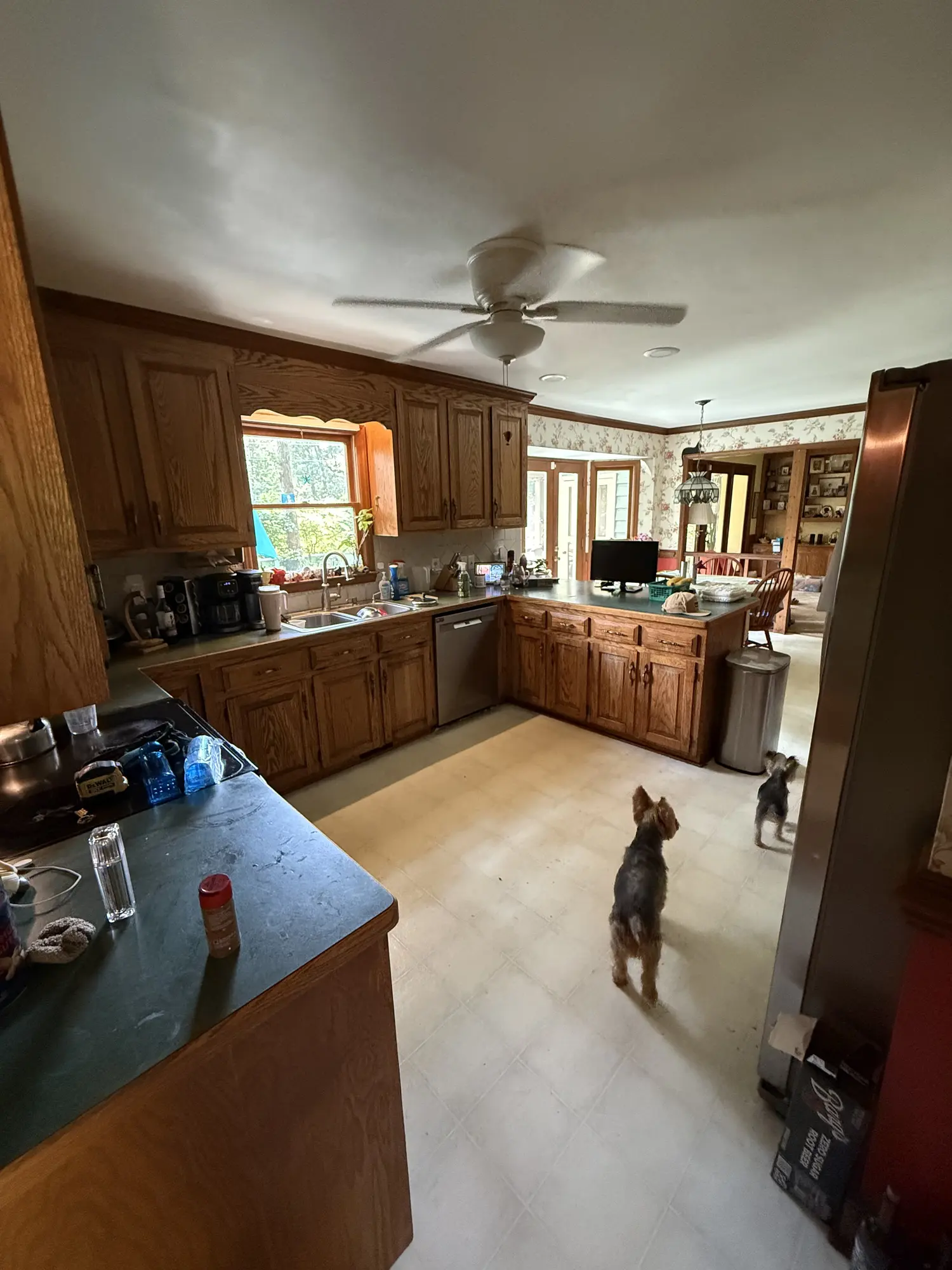 Dated oak kitchen photographed before remodeling begins